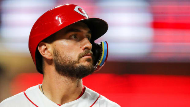 Albert Almora Jr. (3) plays for the Cincinnati Reds during the 2022 season.